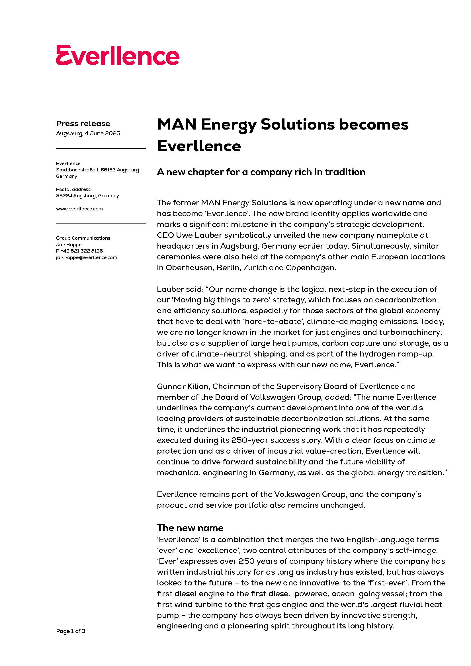 MAN Energy Solutions becomes Everllence